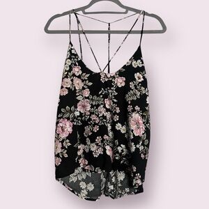 LF Three Days Black and Pink Floral Strappy Cami Blouse XS